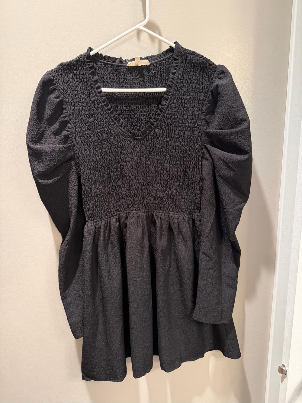 Promesa Black Smocked V-Neck Peplum Dress